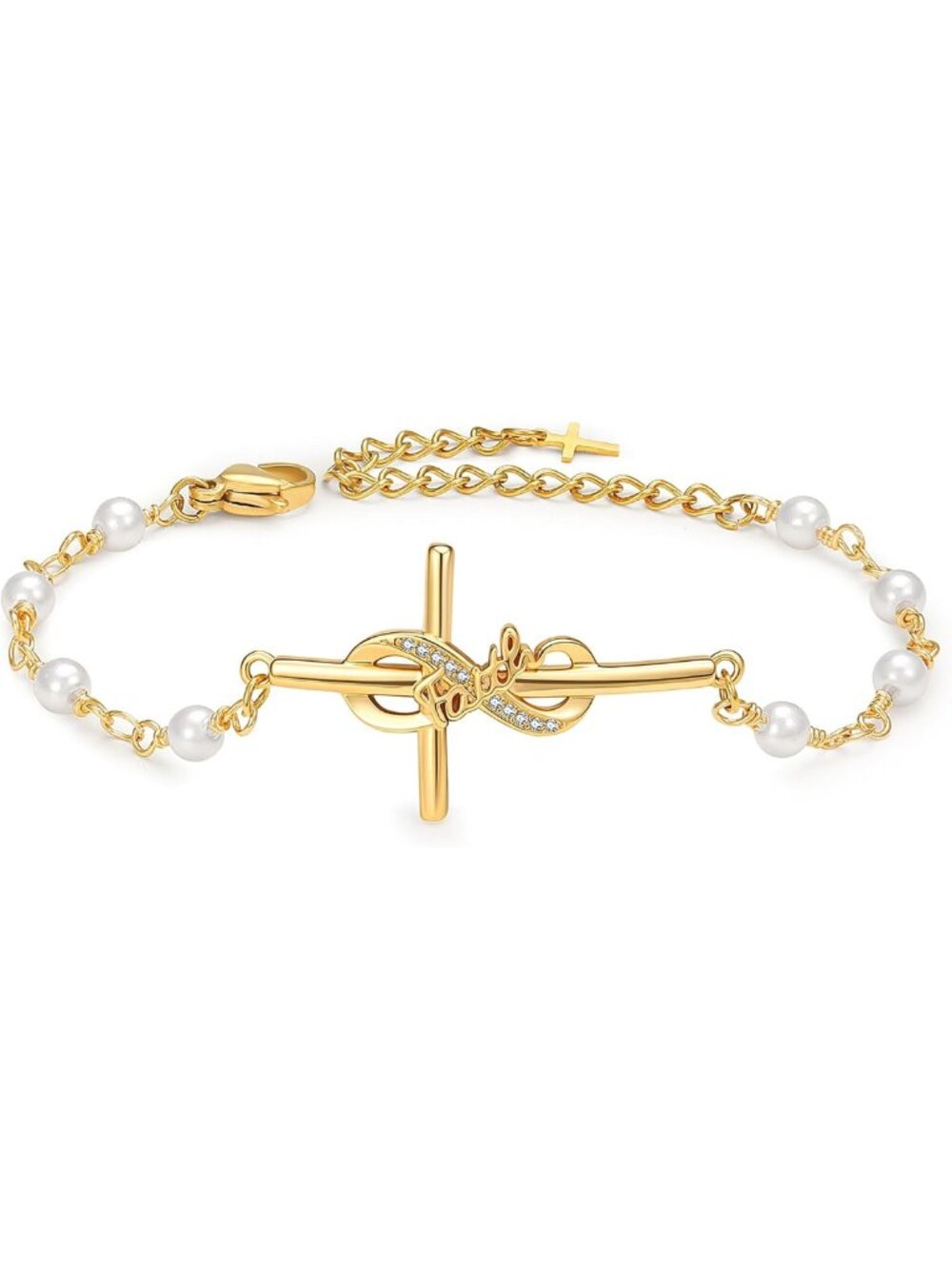 Elegant 18K Gold Plated Cross Bracelet for Women, Adjustable Faith Jewelry Gift